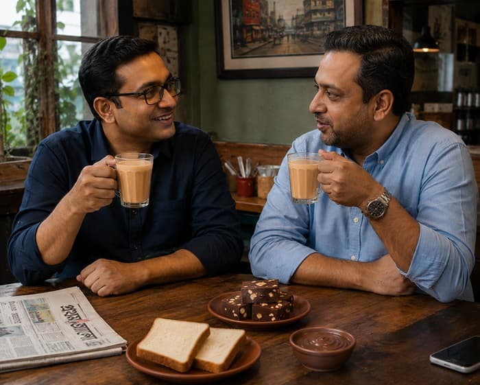 বন্ধুদের আড্ডায় চা ও স্ন্যাকস উপভোগ